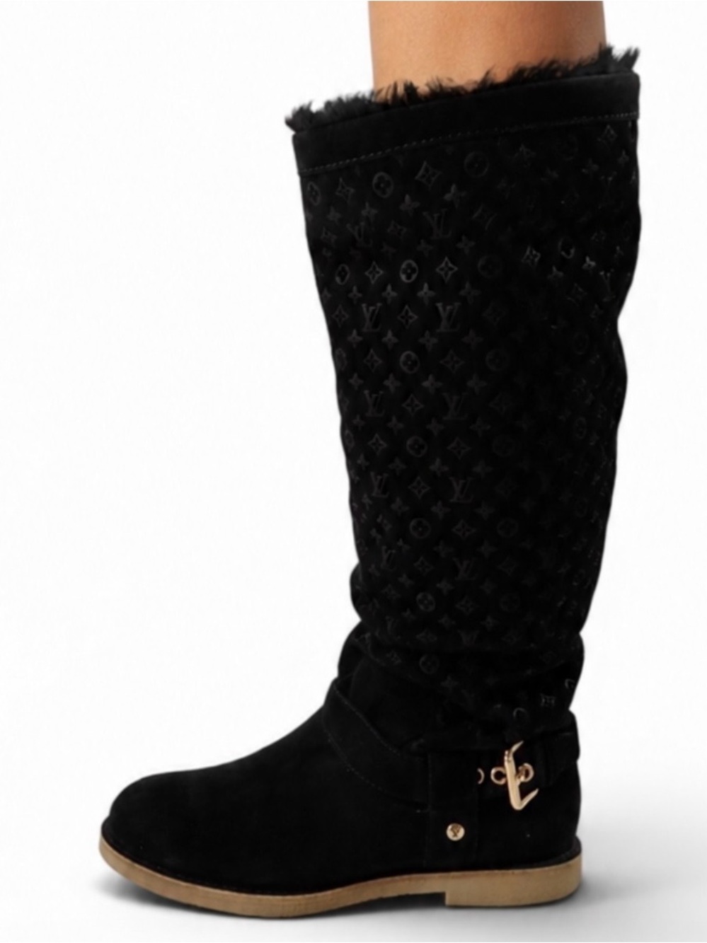 LOUIS VUITTON LV Monogram Black Suede Knee Boot EU38.5